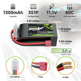 OVONIC 11.1V 80C 1300mAh 3S Lipo Battery with T Plug for 3S Freestyle Racing Drone Fixed-Wing FPV Plane